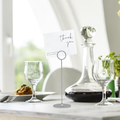 Urban Deco 16 Pieces Table Card Holder 8 inches Table Number Holders Place Steel Card Holders for Photos, Food Signs, Memo Notes, Weddings, Restaurants, Birthdays（Matte Silver） - color: Matte Silver