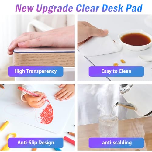 JanJunDec 24x56 Inch Clear Desk Pad Protector, Vinyl Desk Cover Protector Mat, Plastic Table Cover, PVC Clear Table Protector, Transparent Writing Desk Mat for Desktop Office Computer with Mouse Pad - size: 24x56 Inch