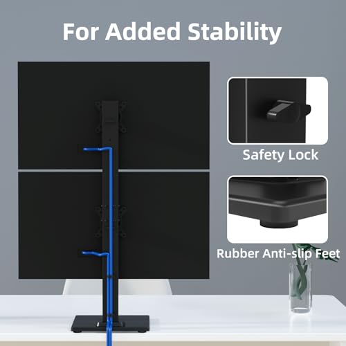 Suptek Dual Monitor Stand with Base- Vertical Stack Screen Free-Standing Monitor Riser Fits Two 13 to 36Inch Screen with Swivel, Tilt, Height Adjustable,50,75 and 100mm Vesa Base Stand - size: 13-36in(dual)