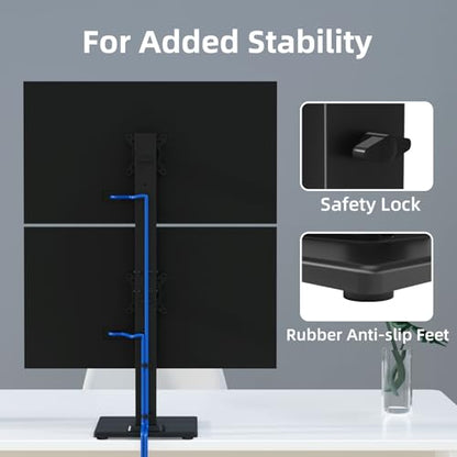 Suptek Dual Monitor Stand with Base- Vertical Stack Screen Free-Standing Monitor Riser Fits Two 13 to 36Inch Screen with Swivel, Tilt, Height Adjustable,50,75 and 100mm Vesa Base Stand - size: 13-36in(dual)