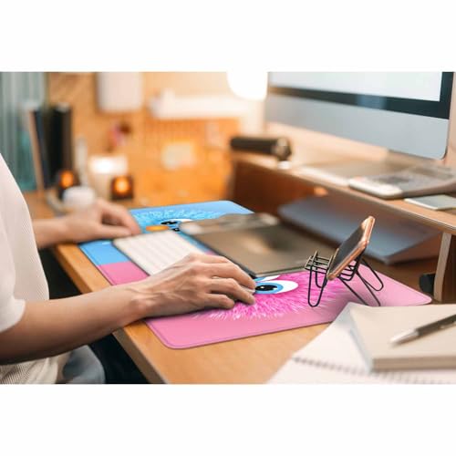 Cute Fuzzy Cartoon Characters Gaming Mouse Pad Blue Pink Kawaii Animal Designs Large Full Desk Keyboard Mousepad for Computer,Home,Office 35.4"X15.7" - color: Fuzzy characters