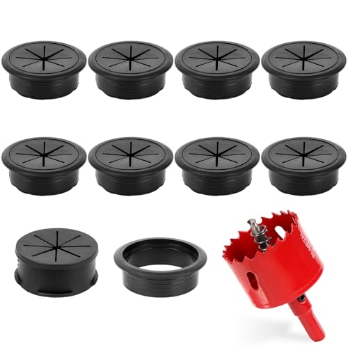 8 Pcs Black Desk Grommet, 2 Inch Desk Hole Cover for Cables, Grommet Cover with Hole Saw for Table Cables Wire Home Office - color: Black