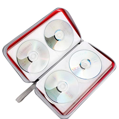 Siveit CD Case Holder, 80 Capacity CD/DVD Case Holders Wallet Hard Plastic CD DVD Disc Cases Storage Binder for Car Home Office Travel (Red) - color: Red