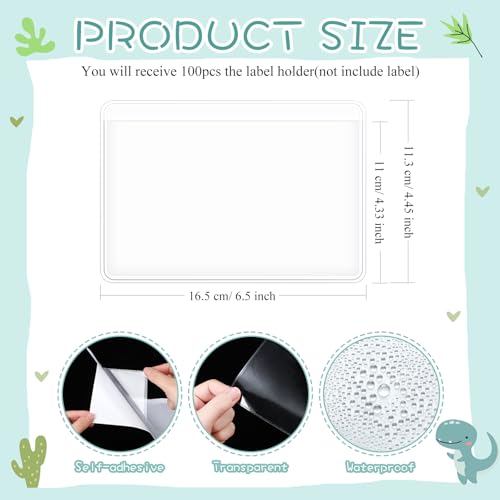 Jeyiour 100 Pcs Label Holders Adhesive Nameplate Pockets Storage Bin Labels Index Card Holder Shelf Plastic Peel Stick for Classroom Supermarket Bookshelf Library Student Box Drawer (4.3 x 6.5 Inch) - size: 4.3 x 6.5 Inch