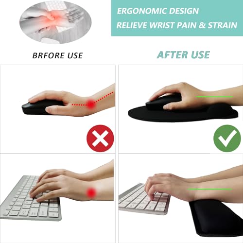 Keyboard Wrist Rest Pad Mouse Pad with Wrist Support Set of 3, Mousepad with Non-Slip Rubber Base, Ergonomic Memory Foam Mouse Wrist Cushion Support for Home Office Laptop Computer Gaming, Black - color: Black