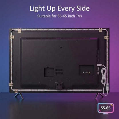 Bason TV LED Backlight for 55-65 inch TV, Bluetooth APP & Remote Control Strip Lights, Immersive Music Sync RGB USB Bias Lighting, Ambient TV Backlighting for Gaming, Movie & Home Theater Setup