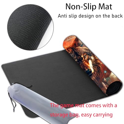 MTG Playmat, Smooth Surface Game Play Pad MTG TCG 24 x 14 inch with Storage Bag, Non-Slip Mouse Pad Card Fighting Game, The Dreamcatcher Wolf - color: The Dreamcatcher Wolf