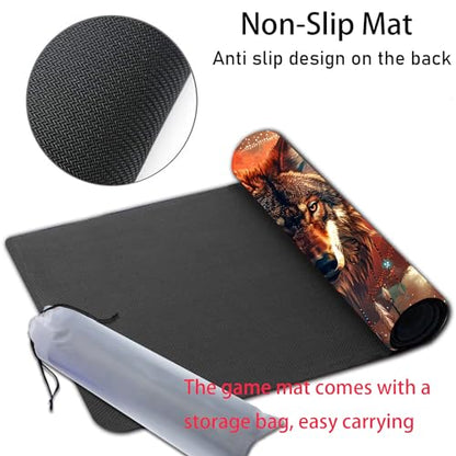 MTG Playmat, Smooth Surface Game Play Pad MTG TCG 24 x 14 inch with Storage Bag, Non-Slip Mouse Pad Card Fighting Game, The Dreamcatcher Wolf - color: The Dreamcatcher Wolf