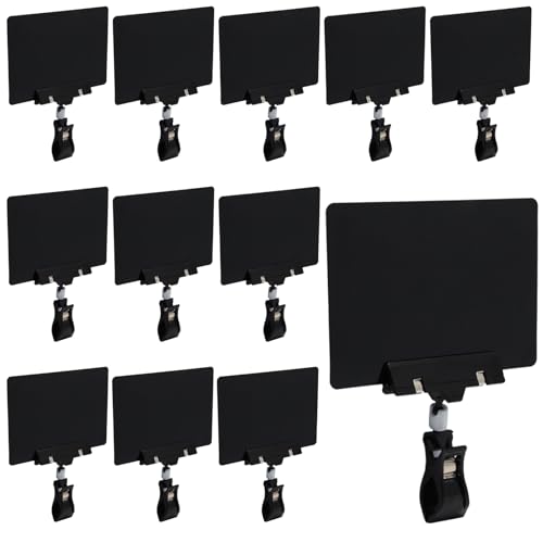 Biaungdo 12 Pcs Plastic Chalkboard Sign with Rotating Clip, Erasable Blackboard Price Tags Double Sided Waterproof Blackboard Clips Display Clip Holder for Shelves,Store,Business, Supermarket(Black) - color: Black