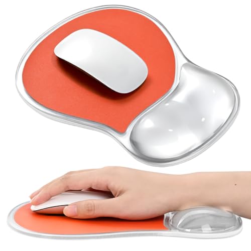 EooCoo Ergonomic Washable Mouse Pad with Gel Wrist Rest Support | Middle Concave Design, Relieve Wrist Pain, Non-Slip Base, Office Desk Accessories - color: Transparent Orange