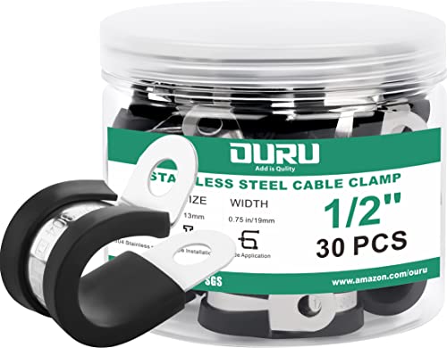 OURU 1/2-Inch Stainless Steel Rubber Coated Pipe & Wire Clamps (30pcs, Black, 13mm) - size: 30pcs - 1/2"
