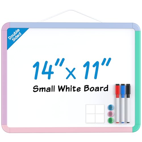 MaxGear 14" x 11" Double-Sided Dry Erase Whiteboard for Wall, Macaron Frame | Double-Sided design, Small whiteboard hangable, Durable portable for home office kitchen, includes 3 markers & 3 magnets - color: Multicolor, size: 14"W x 11"H