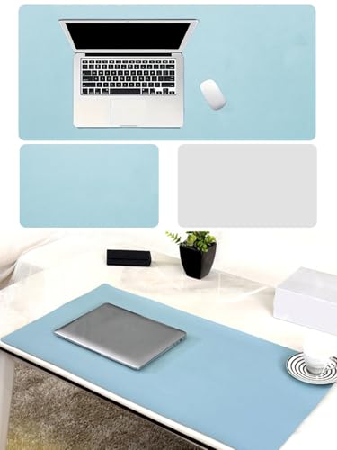 Double Sided Desk Mat, Mouse Pad, Waterproof Leather Desk Table Protector, Large Mouse Keyboard Pad Desk Blotter Pad for Home, Office, Work, Light Blue+Gray - color: Light Blue+gray