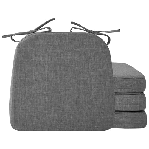 Ruqmuis Chair Cushions for Dining Chairs, 2" Thick Seat Cushions for Kitchen Chairs, D-Shaped Chair Pads with Washable Cover, Ties and Non Slip Backing, 17'' x 16'', Set of 4, Dark Grey - color: Dark Grey, size: 4 Count(Pack of 1)
