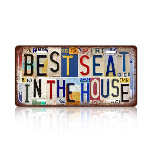Vintage License Plate Wall Decor Metal Tin Sign for Bar Home Bedroom | Best Seat In The House - color: A-12