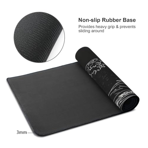 Japanese Gaming Mouse Pad XXL Black Mouse Pad Kanagawa Large Mousepad Non-Slip Rubber Base Waterproof with Stitched Edges for Gaming Office Home, 35.4x15.7x0.12 Inch (Black Wave) - color: Kanagawa Wave, size: 35.4Lx15.7W inches