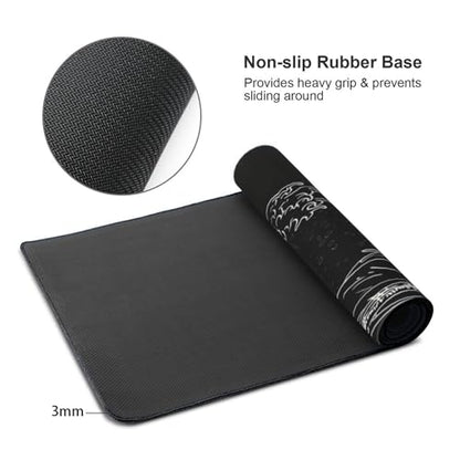 Japanese Gaming Mouse Pad XXL Black Mouse Pad Kanagawa Large Mousepad Non-Slip Rubber Base Waterproof with Stitched Edges for Gaming Office Home, 35.4x15.7x0.12 Inch (Black Wave) - color: Kanagawa Wave, size: 35.4Lx15.7W inches