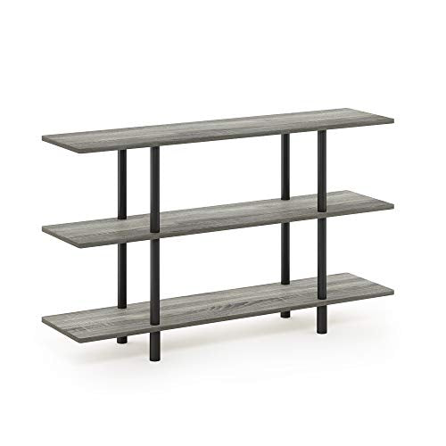 Furinno Turn-N-Tube 3-Tier Wide Display Shelf, French Oak Grey/Black - color: French Oak/Black, style: 3-Tiers