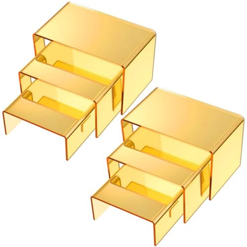 Chuangdi 2 Sets Acrylic Display Risers, Product Stand, Jewelry Display Riser Shelf Showcase Fixtures for Dessert Cupcake Candy Figure Treat Action Showcase(Gold,Small Set) - color: Gold, size: Small Set