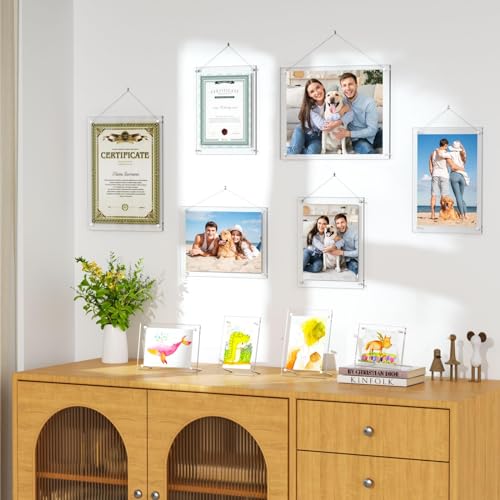 AITEE 11x14 Acrylic Picture Frames 2 Pack, Clear Desk Picture Frames with Stand, Modern Frameless Floating Frames Lucite Transparent Square Cubes Frame for Wall & Desktop Display Gift for Home Office - size: 11 x 14