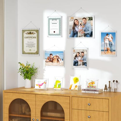 AITEE 11x14 Acrylic Picture Frames 2 Pack, Clear Desk Picture Frames with Stand, Modern Frameless Floating Frames Lucite Transparent Square Cubes Frame for Wall & Desktop Display Gift for Home Office - size: 11 x 14