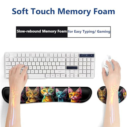 Large Mouse Pad + Keyboard Wrist Rest Set, Extended Gaming Mousepad (31.5X11.8 inch) with Non-Slip Rubber, Ergonomics Memory Foam Mouse Wrist Rest Support, Colorful Abstract Cat XXL Desk Pad - color: Yu-Mouse Pad-3-B34