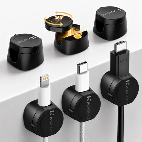 Kanemc 6 PCS Rotatable Cord Organizer,360°Spin Magnetic Cord Holder Black | Magnetic Cable Clips [1s Lock],Adhesive Cord Management, Phone Cord Holder for Home, Nightstand,Car, Office Desk Accessories - color: Classic Black
