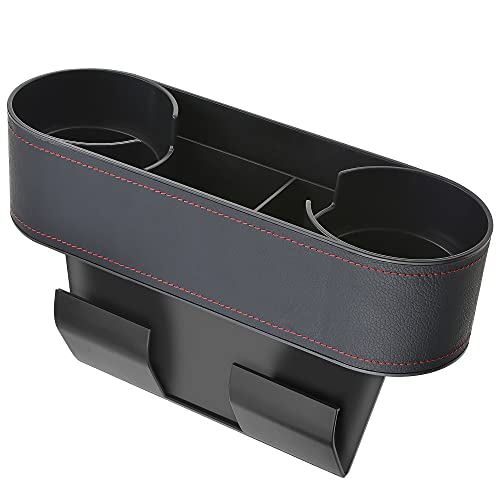 Iokone Coin Side Pocket Console Side Pocket Leather Cover Car Cup Holder Auto Front Seat Organizer Cell Mobile Phone Holder (Slim-Black) - color: Slim-Black