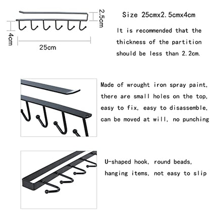 Kitchen Hook Holder Under Cupboard, Under Cabinet Utensils Hanging Hooks Rack, Drilling Free Cabinet Door Hanging Hook Rack,6 Hooks Kitchen Storage Utensil Organizer Hook Rack,2 Pack (Black) - color: Black 2pcs
