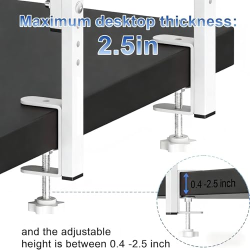 2-Tier Desk Shelf, Expandable Under Desk Storage, Clamp on Desk Shelf, Desktop Accessories for Offices, Study Rooms, and Game Rooms (White) - color: White