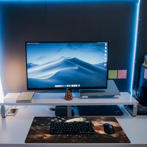 Desk Mat,American Bald Eagle Large Gaming Mouse Pad XL,USA Flag Eagle Desk Pad,Extended Big Computer Keyboard Mousepad with Non-Slip Base and Stitched Edge 31.5"x11.8" - color: American Bald Eagle, size: XL-31.5"x11.8"