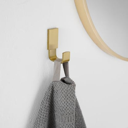 BESy Brass Clothes Hook Single Towel Hook for Bathroom Kitchen Garage Square Style Robe Hooks Coat and Hat Hook, Wall Mounted with Screws, Brushed Gold - color: Brushed Gold, size: 1 Pack