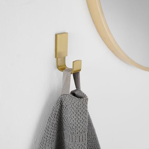 BESy Brass Clothes Hook Single Towel Hook for Bathroom Kitchen Garage Square Style Robe Hooks Coat and Hat Hook, Wall Mounted with Screws, Brushed Gold - color: Brushed Gold, size: 1 Pack