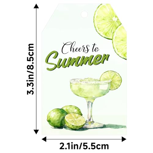 G2PLUS Summer Gift Tags - 50Pcs Cheers to Summer Tags, Green Margaritas Lemon Gift Tag with String for Mexcan Bachelorette, Cocktail and Luau Tropical Party Favors - style: Lemon Cheers to Summer