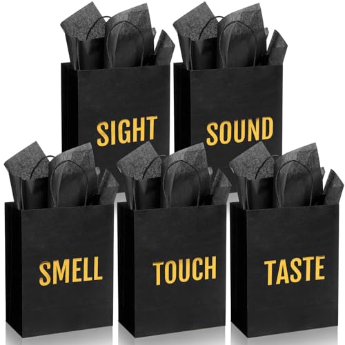 Kolldenn 5 Senses Gift Bags for Him for Her with 10 Pcs Tissue Paper, Paper Bags with Handles Five Senses Gifts for Valentines Christmas Birthday Wedding Anniversary(Black,10.2 x 4.7 x 13 Inch) - color: Black, size: 10.2 x 4.7 x 13 Inch