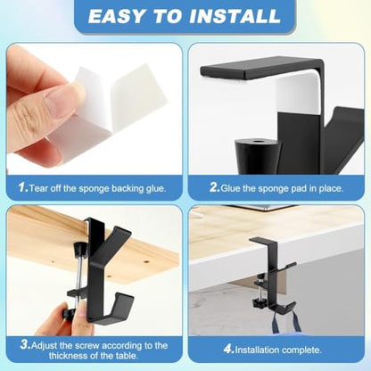 3PCS Desk Mount Bag Holder Hook Clamp,On Backpack Hanger Portable Desk Mount Headphones Holder for Reduce Desk Clutter Table Desk Table Hanging Storage (3Black, 3) - style: 3Black
