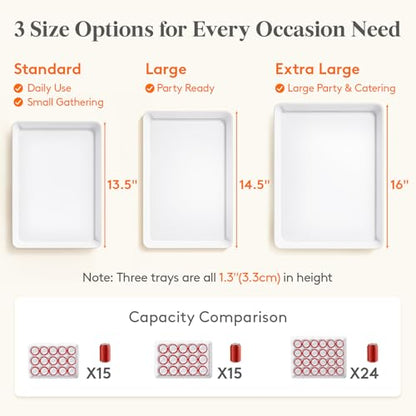 Lifewit 4 Pcs Serving Tray for Party Supplies, Reusable Plastic Food Serving Platter for Dessert, Snacks, Fruit, Cookies, Appetizers & Charcuterie, BPA-Free White Catering Trays for Buffets Display - size: Standard (14" x 10")