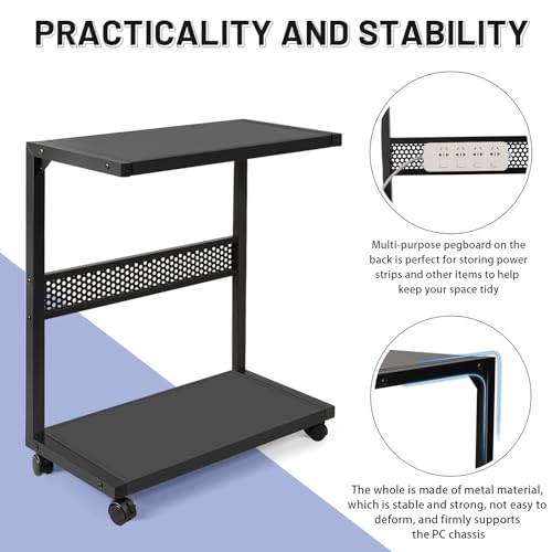 Bfttlity Large PC Stand Computer Tower Stand 2-Tier Metal CPU Holder with Locking Caster Wheels Suitable for Most PC (XL, Black) - size: Extra Large-Black