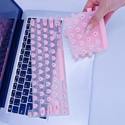 Keyboard Cover for Long Nails Compatible with MacBook Pro 13 inch M2 2023, 2022, 2021 2020 M1 A2338 A2289 A2251&Compatible with MacBook Pro 16 2020 2019 A2141 Touch ID, US ANSI (Pink & Heart) - color: Pink