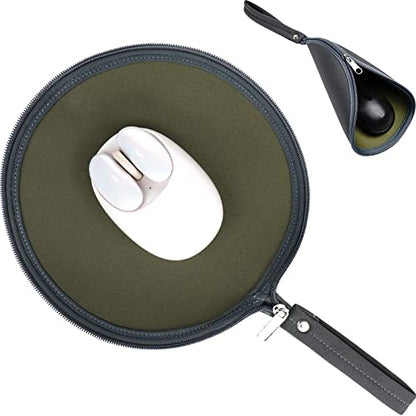 2 in 1 Convertible Round Travel Mouse Pad Mat and Case with Zipper Pouch for Outdoor Business Trip