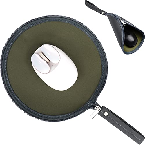 2 in 1 Convertible Round Travel Mouse Pad Mat and Case with Zipper Pouch for Outdoor Business Trip