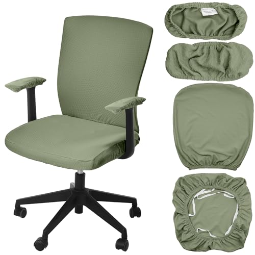 Tallew 4 Pcs Office Chair Covers Set Computer Universal Protective Stretchable Chair Seat Covers Desk Armrest Slipcovers Pads Office Cushion Backrest for Rotating(Grass Green) - color: Grass Green