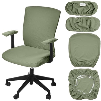 Tallew 4 Pcs Office Chair Covers Set Computer Universal Protective Stretchable Chair Seat Covers Desk Armrest Slipcovers Pads Office Cushion Backrest for Rotating(Grass Green) - color: Grass Green