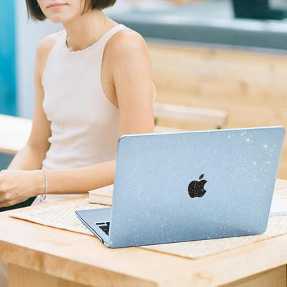 EooCoo Case Compatible with MacBook Air 13 inch M5 2026-2022 Release M4 M3 M2 A3449 A3240 A3113 A2681, Glitter Hard Shell&Keyboard Skin Cover&Screen Protector for Mac Air 13.6 inch, Sparkly SkyBlue - color: Glitter Skyblue