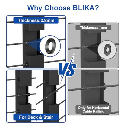 BLIKA 100Pack Black Cable Railing Adhesive Sleeves for 1/8" 5/32" 3/16" Wire Rope Cable, T316 Stainless Steel, 2.8mm Thickness Cable Railing Protector Adhesive Sleeves for Deck Stair Cable Railing Kit - size: Black