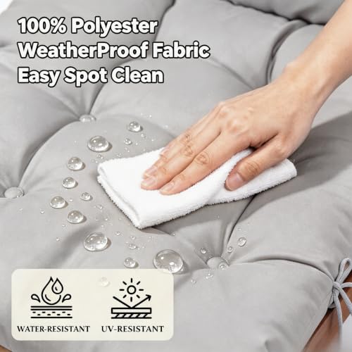 QILLOWAY Outdoor Rocking Chair Cushions Set of 2, 100% Polyester Waterproof Patio Rocking Chair Cushion, High Back Weatherproof Chair Pad for Adirondack & Outdoor Furniture, Grey - color: Grey