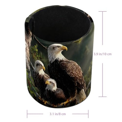 Eagle Family Pen Holder Pencil Organizer for Desk, 3.1” x 3.1” x 3.9” Pencil Cup Office Supplies, Large Capacity Cute Pen and Makeup Brush Holder for Desktop, Home, School - color: Eagle Family
