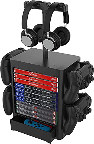 Multifunctional 10 Games Disk Storage Rack for PS5 Controller/Headset Stand Holder for PS4/Xbox Series X/Switch/PS5 Game Accessories Organizer