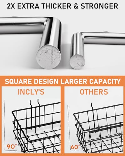 INCLY 1/4“ Extra Thick Pegboard Accessories Kit, 100PCS Heavy Duty Metal Peg Board Hook Assortment with 3 Sizes Basket S/M/L Fit 1/4 Inch Pegboard for Garage Wall Organizer Hanging Tools