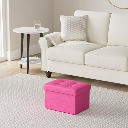LINMAGCO Storage Ottoman Folding Foot Stool Velvet Foot Rest with Padded Modern Ottoman with Storage for Living Room Puppy Step Stool 17x13x13in(ROSEO) - color: Roseo(velvet), size: 13"D x 17"W x 13"H